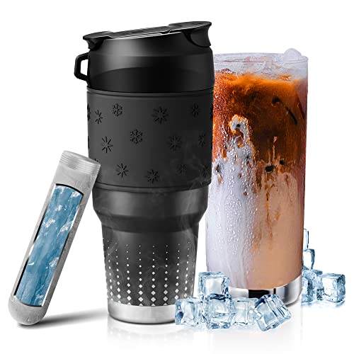 YOLIN Iced Coffee Maker StainlessSteel Tumbler  Instant Beverage Chiller Cool Down in One Minute Reusable Iced Drink Mug  Portable Vacuum Insulated Bottle with Instant Chiller 30oz