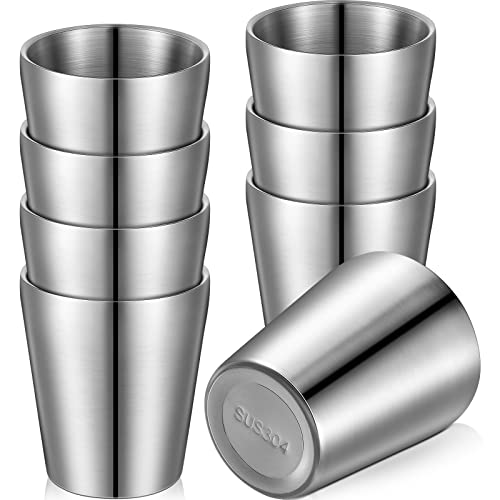 8 Pack Stainless Steel Insulated Cup 10 oz Small Metal Cup Double Wall Vacuum Drinking Cups Camping Mugs Water Glasses Reusable Steel Cup for BBQ Home Office Party Coffee Wine Ice Drinks Hot Drinks