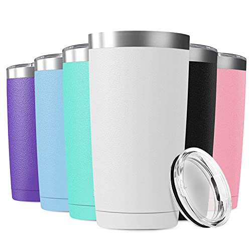 Deitybless 6 Pack 20oz Tumbler Vacuum Insulated Travel Mug with Lids Stainless Steel Double Wall Bulk Cup for Home Office Outdoor Suitable for Vehicle Cup Holders(Assorted Colors)