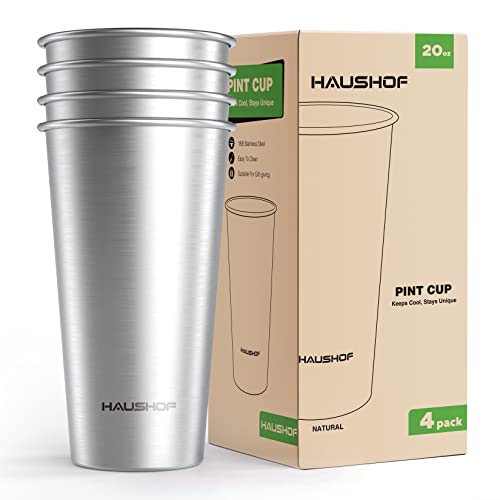 HAUSHOF Pint Cup 20 oz Stackable Tumblers Insulated Beer Tumblers Stainless Steel Drinking Glasses Stacking Beer Pint Cups for Home Party Camping Outdoor 4 Pack