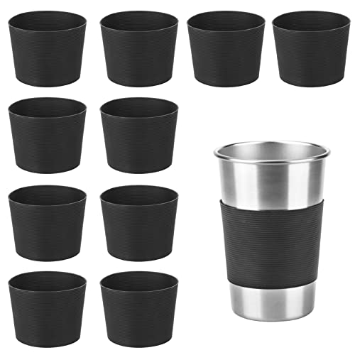 10pcs Reusable Coffee Cup Sleeve Black Silicone Nonslip Heatresistant Glass Bottle Tumbler Mug Cup Sleeve Protector Cover for Hot Drinks Cold Drinks(Cup Not Included)