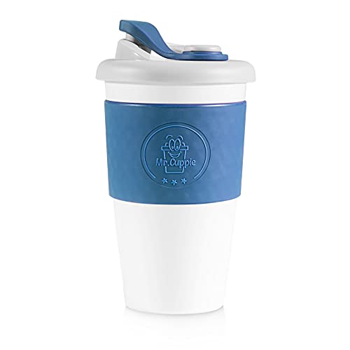 MrCuppie 16oz Reusable Coffee Cups with Lids Dishwasher and Microwave Friendly Cup Travel Coffee Mug Silicone Sleeve Portable To Go Coffee Mug (Space Blue)