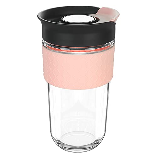 Reusable Coffee Cup 18oz Glass Travel Mug with Flipopen Lid 100 BPA Free Microwave Safe Antislip Silicone Sleeve (Black Pink)