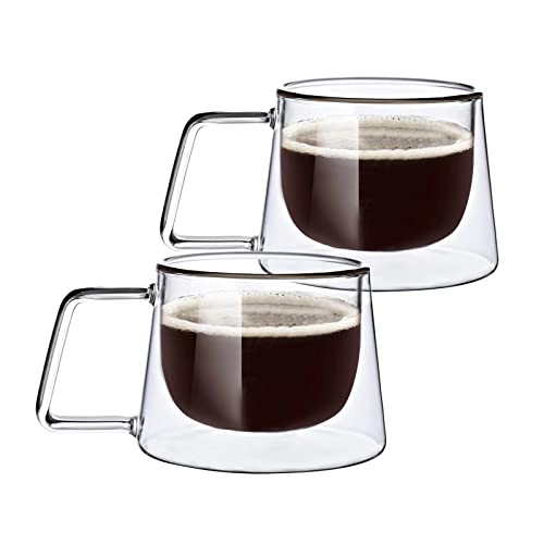 AECBUY Double Wall Glass Coffee Cups (Set of 2) Espresso Clear Insulated Coffee Mugs 7 Ounces Perfect Cute Bodum Glasses Double Wall Mug for Latte Cappuccino Tea Water