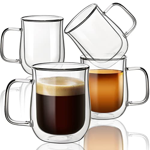 Comfome Double Wall Glass Coffee Mugs 12 ozClear Glass Coffee Mugs Set of 4Double Wall Glass CupDouble Insulated Glass Coffee MugLatte CupGlass Tea CupGlass Mugs for Hot Beverages