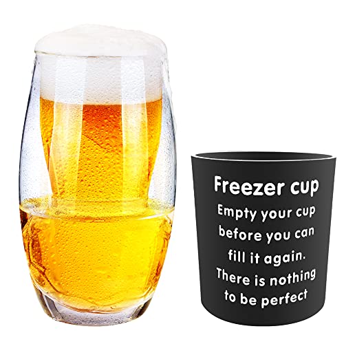 Freezer Cups Freezer Beer MugDouble Wall Insulated Freezer Chilling Tumbler with Gel16 Oz Set of 1，Translucent White With Cleaning Brush