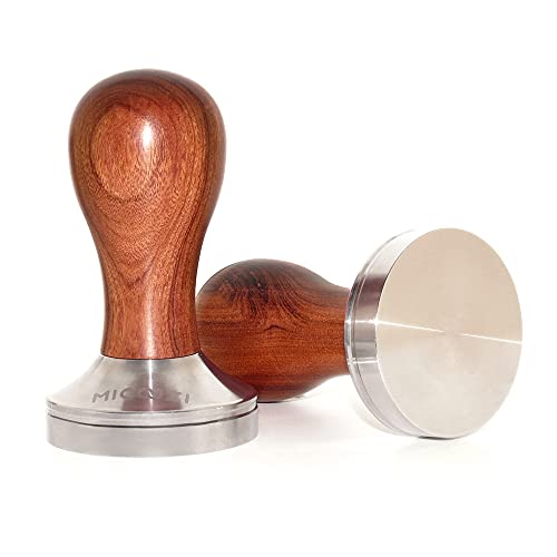 Coffee Tamper 58mm Barista Espresso Coffee Powder Bean Press Hammer Stainless Steel Flat Base with Wooden Handle