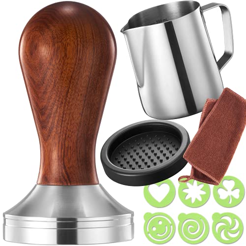 Practimondo Espresso Tamper Set  58mm Tamper  Frothing Pitcher Tamper and Espresso Accessories  Premium Barista Espresso Hand Tamper Set (Wooden Handle 58mm)