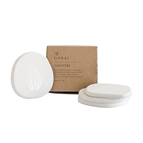 Dorai Home Stone Coaster Set  Eliminates Watermarks and Dries Instantly  Functional Design Created for The Modern Home  Set Includes Four Modern Coasters  Sandstone