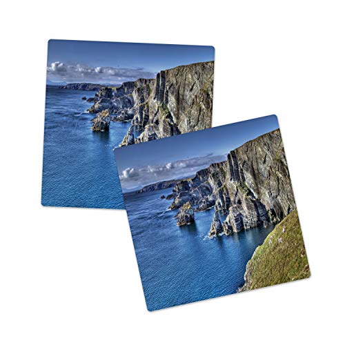 Lunarable Coastal Sandstone Coaster Set of 2 Atlantic Coast Cliffs at Mizen Head County Cork Ireland Ocean Coastal Scenery Absorbant Square Coasters for Drinks Mug Cups 425 Blue Green Taupe