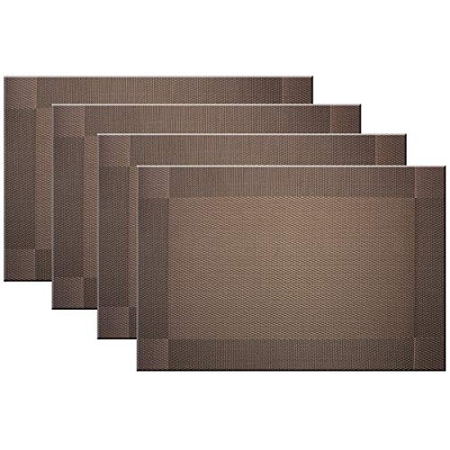Bright Dream Placemats Washable Easy to Clean PVC Placemat for Kitchen Table Heatresistand Woven Vinyl Table Mats 12x18 inches Set of 4 （Brown）
