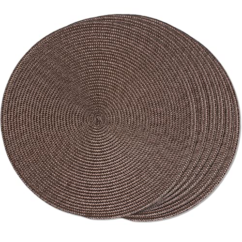 FunWheat Round Braided Placemats Set of 6 Table Mats for Dining Tables Woven Washable NonSlip Place mats 15 inch for Wedding Party(Brown 6pcs)