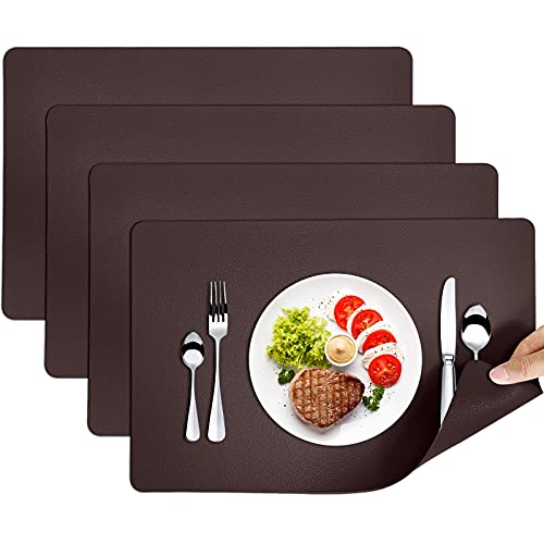 Herda Brown Table Placemats Set of 4 Faux Leather Table Mats Wipeable Washable Place Mats Indoor Outdoor Patio Table Home Kitchen Placemats for Dining Table Easy to Clean and Heat Resist Modern Brown