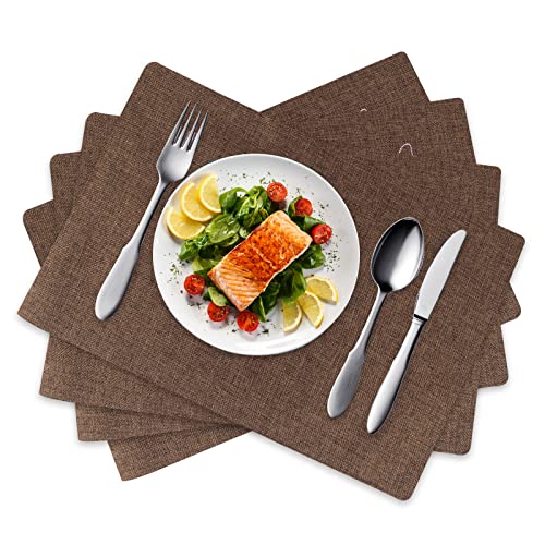 Placemats Set of 4 Heat Resistant 212°F Washable Non Slip Linen Cloth Table Mats for Kitchen Dining Table Place Mats Easy to Care 18 X 12 Inches (Brown)