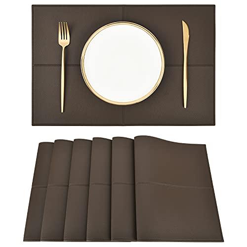 Punkspace Decorative Faux Leather Placemats Set of 6 Waterproof Heat Resistant Easy to Clean Washable Table Mats for Kitchen Dining TableDark Brown