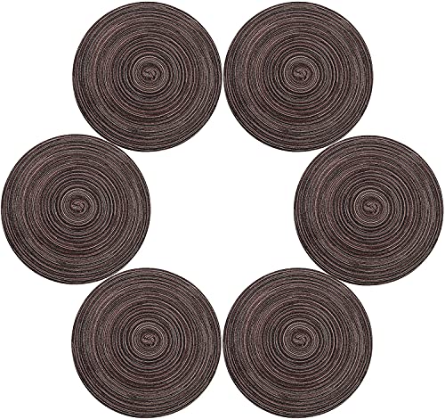 Topotdor 14 Inch Round Placemats HeatResistant Stain Resistant AntiSkid Washable Polyproplene Table Mats Placemats (Set of 6 Brown)