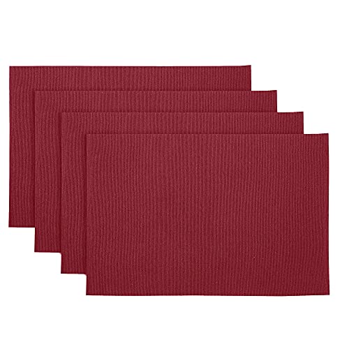 Cotton Ribbed Placemats Set 19 x 13 Inches for Dining Table Wine Red Kitchen Place mats  Pack of 4