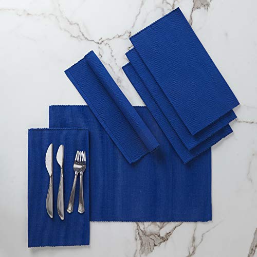 Encasa Homes Dining Placemats (Set of 6 pcs) Made from Fine Ribbed Cotton  Perfect Size 19 x 13 inch Smart Modern Colours  Designs Use at Home Cafes Restaurants  Hotels  Solid Blue