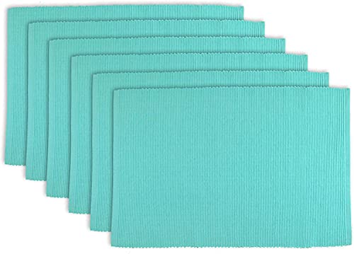 Placemats Table Mats Ribbed Cotton Table Cloth Placemat Set of 6 NonSlip Washable Place Mats Kitchen Table Mats for Dining Table (Blue)