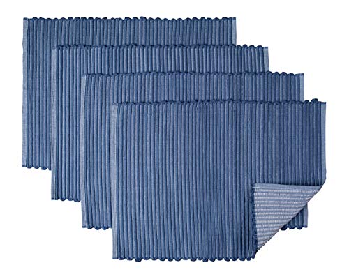 Sticky Toffee Basic Ribbed Reversible Placemat Set for Kitchen or Dining Table 100 Cotton 4 Pack 14 in x 19 in Blue