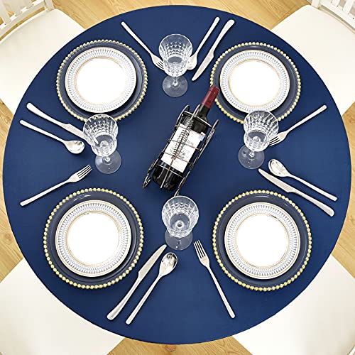 Lifesmells Indoor Outdoor Patio Round Fitted Vinyl TableclothGreat for XmasPartiesHomeOilWaterproof WipeableDark Blue for 5Seat Table of 3644
