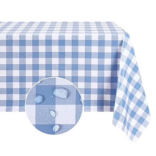 Romanstile 100 Waterproof PVC Tablecloth Checkered Rectangle Oil Spill Proof Vinyl Table Cloth Heavy Duty Wipeable Table Covers for Dining Camping Picnic Parties  54x78 InchLight Blue Plaid