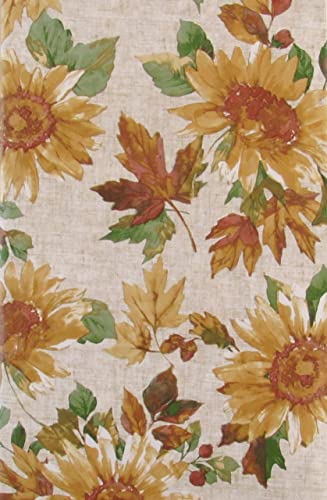 Sunflowers Autumn Leaves and Acorns Vinyl Flannel Back Tablecloth (60 Round)