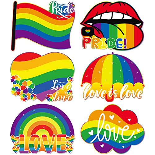 ADXCO 6 Pieces Rainbow Pride Placemats Plastic Pride Table Mats Love is Love Pride Decorations Heart FlagShaped Placemats Table Mats for LGBTQ Gay Party Table Decorations