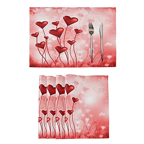 ALAZA Valentines Day Heart Love Placemats Set of 4 Washable Table Mats Kitchen Dining Table Home Decor 12 x 18