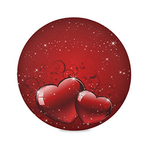 ALAZA Valentines Glitters Love Hearts Round Placemats for Dining Table Placemat Set of 4 Table Settings Table Mats for Home Kitchen Holiday Decoration