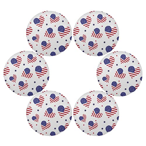 senya American Flag with Hearts Round Placemats Set of 6 4th of July Placemat for Dining Table Heat Insulation NonSlip Washable Place mats