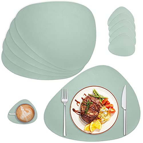 AHHFSMEI Placemats Set of 6 Faux Leather Place mats for Dining Table HeatResistant NonSlip Washable Waterproof Coffee Mats Easy Clean Table Mats and 6 Coasters(Mint Green)