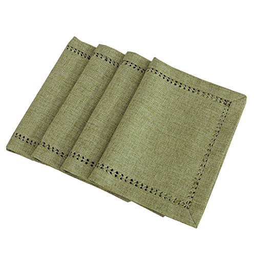 Grelucgo Set of 4 Handcrafted Solid Sage Green Color Dining Table Placemats DoubleHemstitched Rectangular 12 x 18 Inch