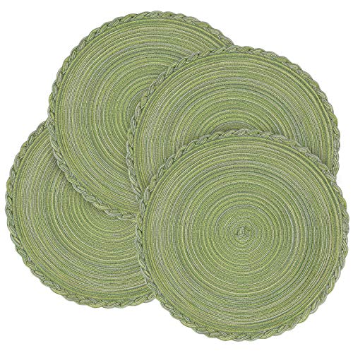 Homaxy Round Braided Placemats for Dining Table Set of 4  Woven Heat Resistant NonSlip Kitchen Table Mats 14 Diameter Green