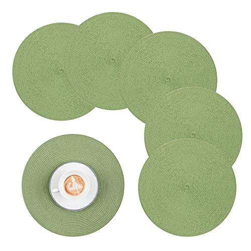 Homcomoda Braided Round Placemats Crossweave Heat Resistant Place Mats for Kitchen Table Set of 6134 Inch (Green)