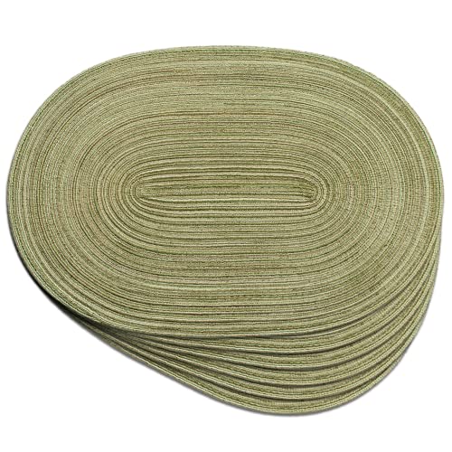 Oval Braided Placemats 12x18 Inch Table Mats for Dining Tables Natural Woven Heat Resistant Place mats Set of 6 (Oval Green Olive)