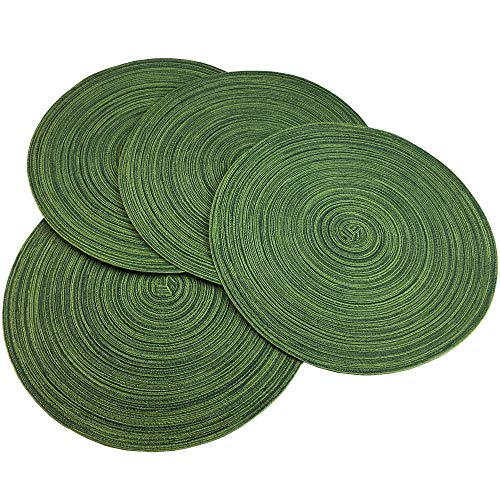 RedA Placemats Round Placemats for Dining Table Set of 4 Woven Heat Resistant NonSlip Kitchen Table Mats Diameter 14 Inch(Hunter Green)