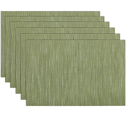 SHACOS Placemats Set of 6 Woven Vinyl Place Mats for Dining Table Wipe Clean Non Slip Table Mats (6 Olive Green)