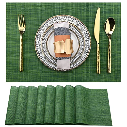 SLKQG Green Placemats Set of 8  Wipe Clean Vinyl Placemats  Washable Heat Resistant NonSlip PVC Placemats for Dining Table  17x12 Inch (Green 8)