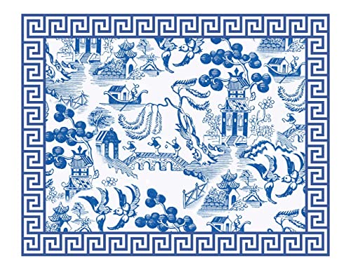 Blue and White Chinoiserie Paper Placemats Disposable Dining Paper Placemats Disposable 24pack One Time Use Placemats for Dining Table (Toile Pagoda)