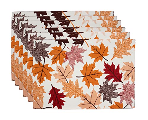 PurpleEssences Fall Maple Leaves Placemats Set of 6 13x19 Inch Fall Autumn Thanksgiving Harvest Vintage Table Mat for Party Dining Decoration  Maple Leaves