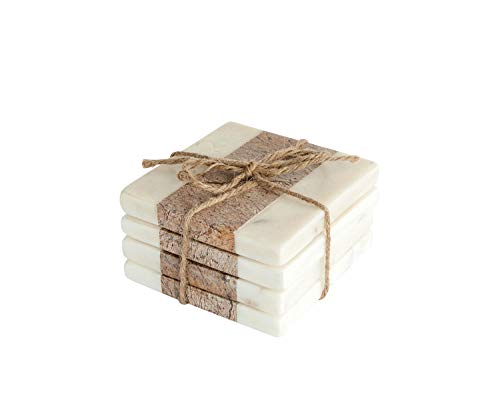 Creative CoOp Square Marble Coasters with Jute String (Set of 4 Pieces) Glasses and Bar Tools Brown 4 Count