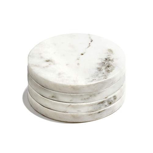 Real Marble Coasters for Drinks  Set of 4 Round White Marble Coasters Natural Stone Mid Century Coffee Table Decor