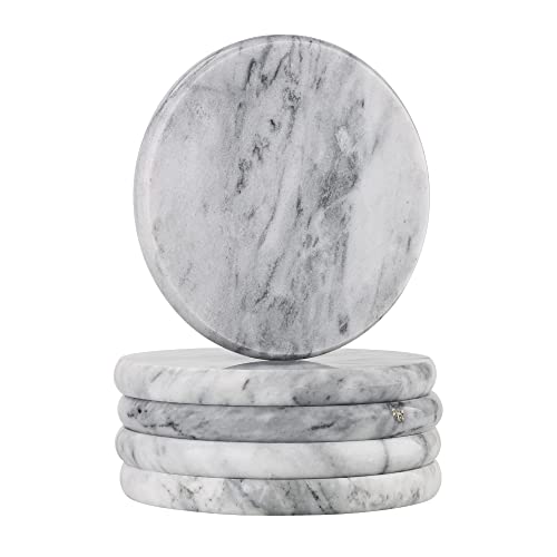 Worhe Premuim Natural Marble Coaster Set of 5 Round Cup Holder Coasters Party Decorative Drink Coffee Cup Coasters for Home (DL013)