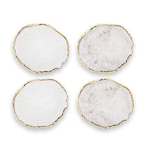 Coenii Coasters for Drinks Set of 4 Resin Imitation Agate Polished Dyed Sliced Coasters with Gold Rimmed Bumper for Drinks Beverages  Wine Bar Glasses Decor and Gift