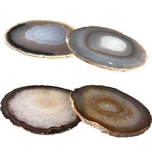 Kooalo Agate Coasters Set of 4 Unique and Beautiful Drink Coasters from Round Brazilan Agate Geodes