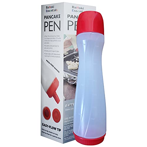 Bahoki Essentials Pancake Pen  Easy Squeeze Pancake Art Plastic Bottle Container  Pancake and Crepe Batter Mixer and Dispenser  Kitchen Baking Tool and Supplies  Drip Free Silicone Nozzle
