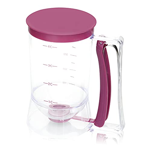 Pancake Batter Dispenser 4 Cup Pancake Dispenser with Squeeze Handle Perfect for Making Cupcakes Crepes Waffles Muffin Mix or Any Baked Goods (Purple)