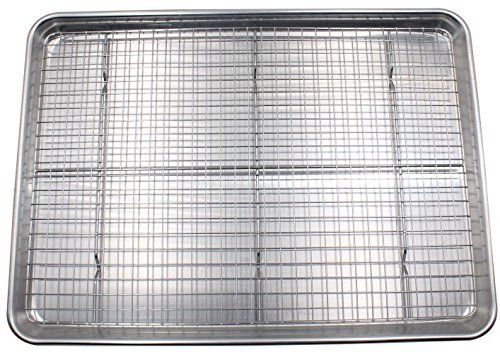 Checkered Chef Baking Sheet with Wire Rack Set 13 x 18  Single Set w Half Sheet Pan  Stainless Steel Oven Rack for Cooking