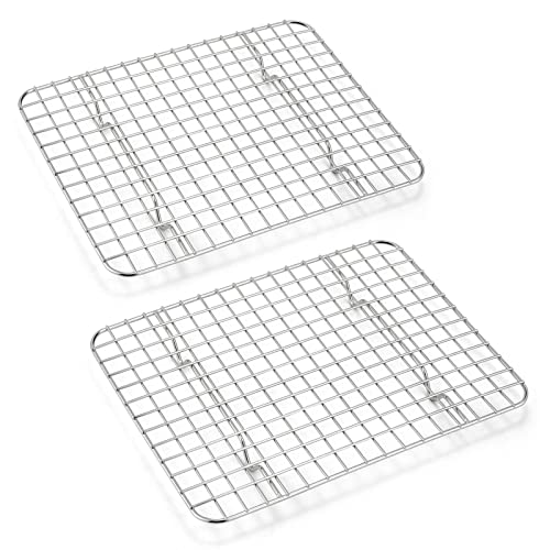 Small Baking Cooling Rack Set of 2 Efar Stainless Steel Toaster Oven Rack for Cooking Roasting Grilling Meat 86 x 62 Metal Bakeable Wire Rack for Cookie Cake Bacon  Dishwasher Safe